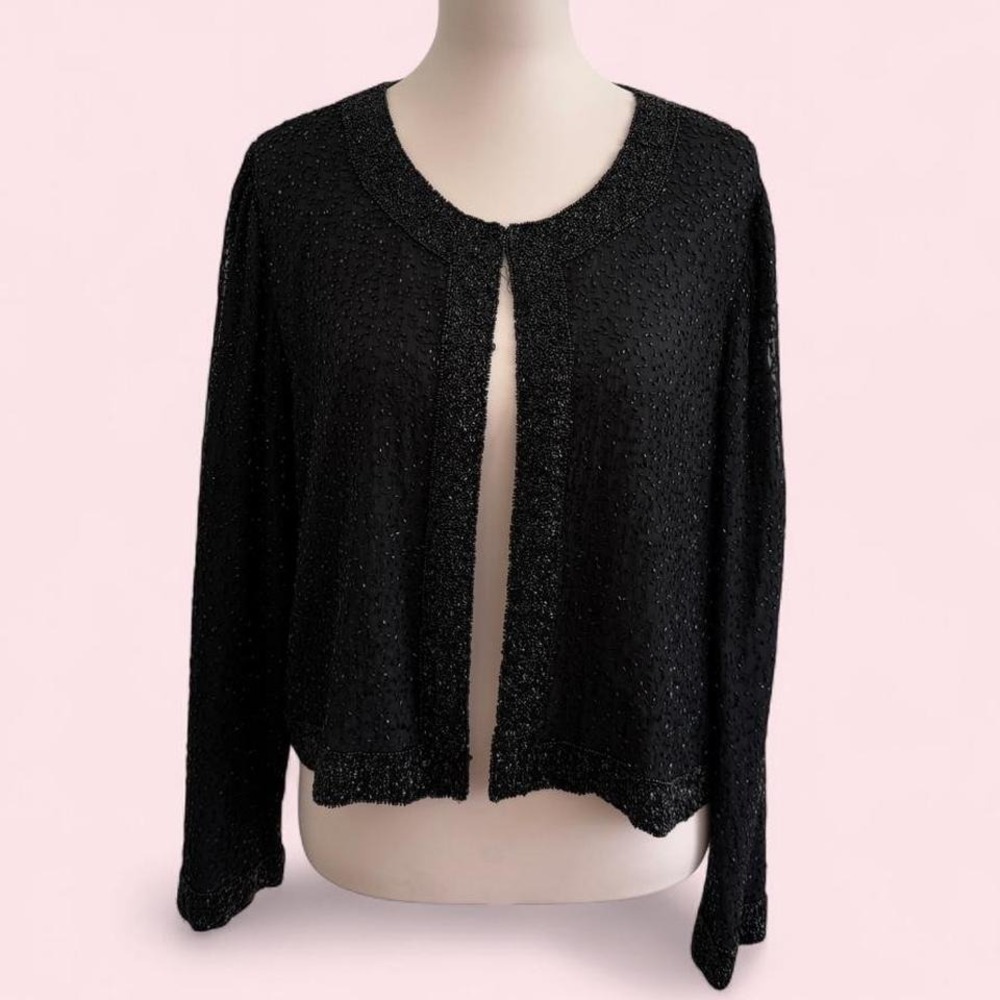 Vintage Sténay‎ Black Beaded Cardigan Jacket Medium
